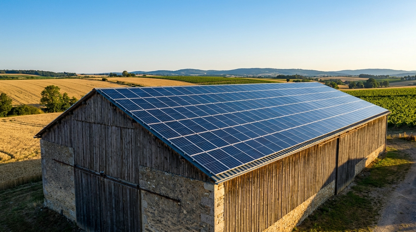 Panneaux solaires sur hangar agricole